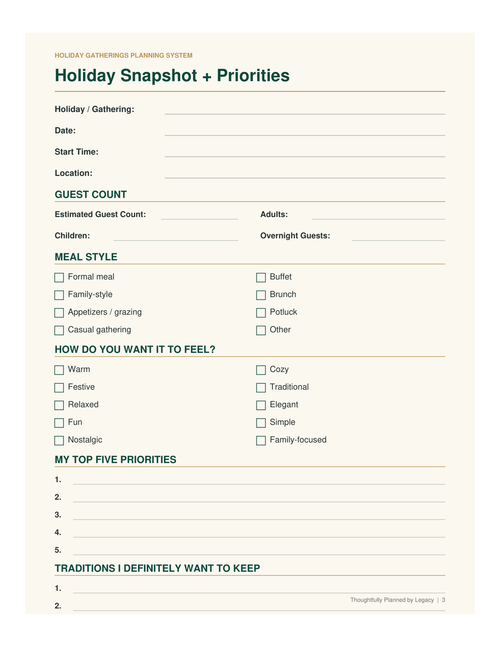 Holiday Gatherings Planning System